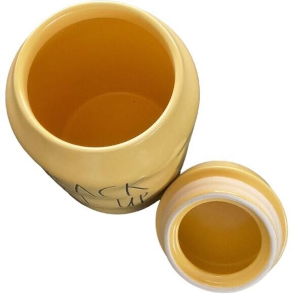 Rae Dunn Artisan Collection Ceramic "Crack Me Up" Yellow Canister With Lid 8" - Picture 5 of 6